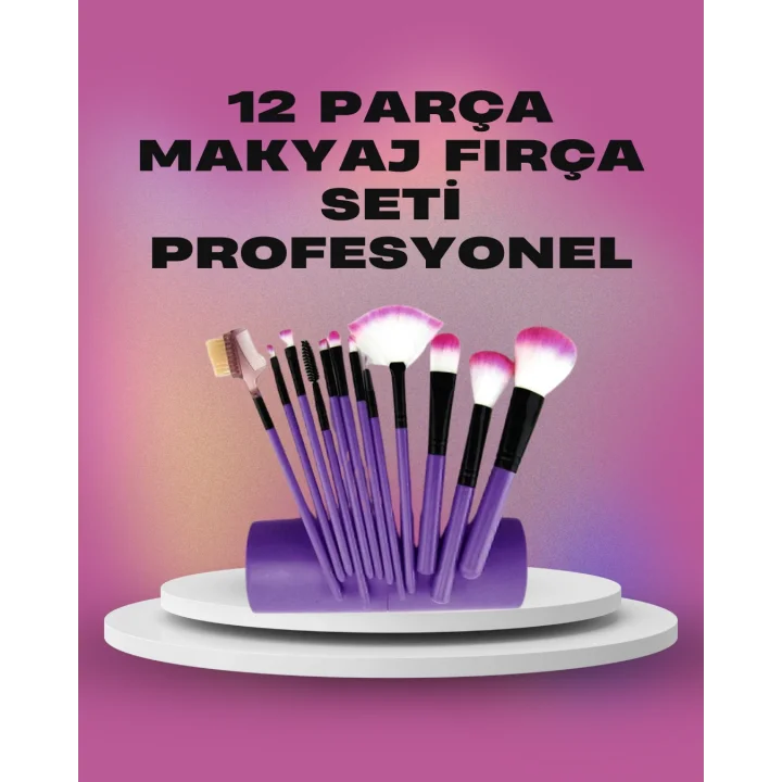 Mey İthalat® 12 Parça Yumuşak Kıllı Makyaj Fırçası Seti Yüz ve Göz Makyajına Uygun Profesyonel Kullanım