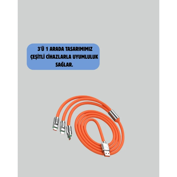 Mey İthalat® 120 W Hızlı Çözüm Sunan 3ü 1 USB Şarj Kablosu– Sağlam Gövde