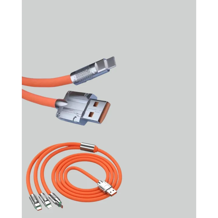 Mey İthalat® 120 W Hızlı Çözüm Sunan 3ü 1 USB Şarj Kablosu– Sağlam Gövde