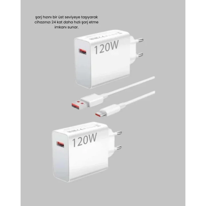 Mey İthalat® 120W Hızlı Şarj Başlığı Ultra Güçlü Type-C Adaptör Kablo Dahil