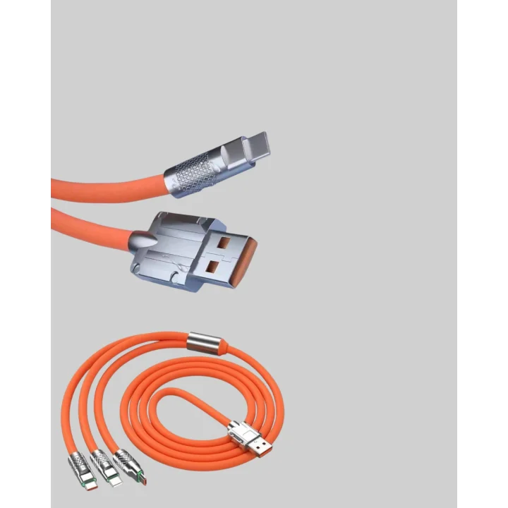 Mey İthalat® 120W Şarj Destekli 3’ü 1 Arada Çoklu Şarj Kablosu – 1.2 Metre