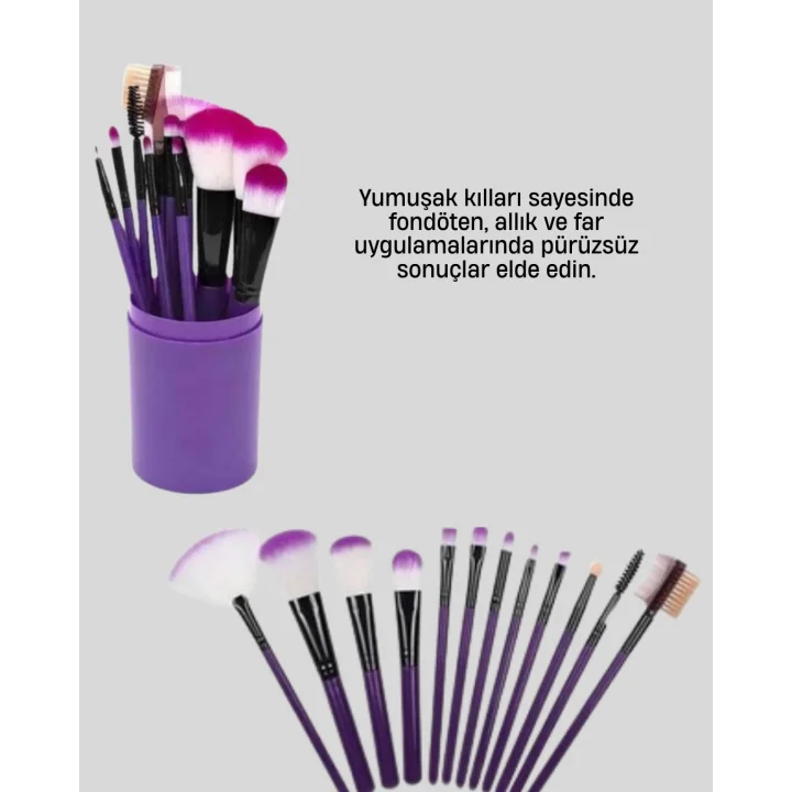 Mey İthalat® 12’li Profesyonel Makyaj Fırça Seti Ultra Yumuşak Sentetik Kıllı