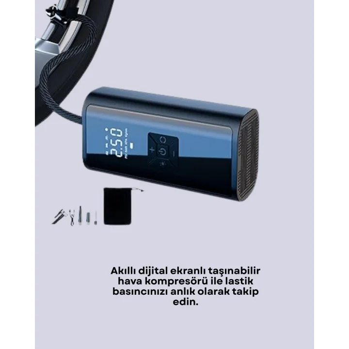 Mey İthalat® 12V Uyumlu Çok İşlevli Akıllı Araç Lastik Pompası