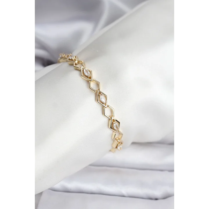 Mey İthalat® 14K Gold Renk Kaplama Baklava Dilim Model Kadın Bileklik