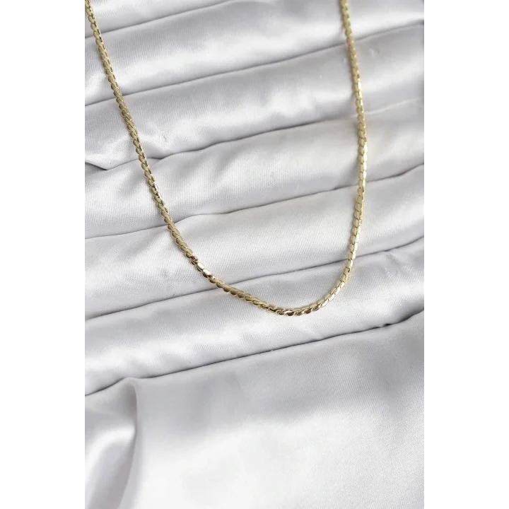 Mey İthalat® 14K Gold Renk Kaplama Ezme Zincir Model CM Kadın Kolye