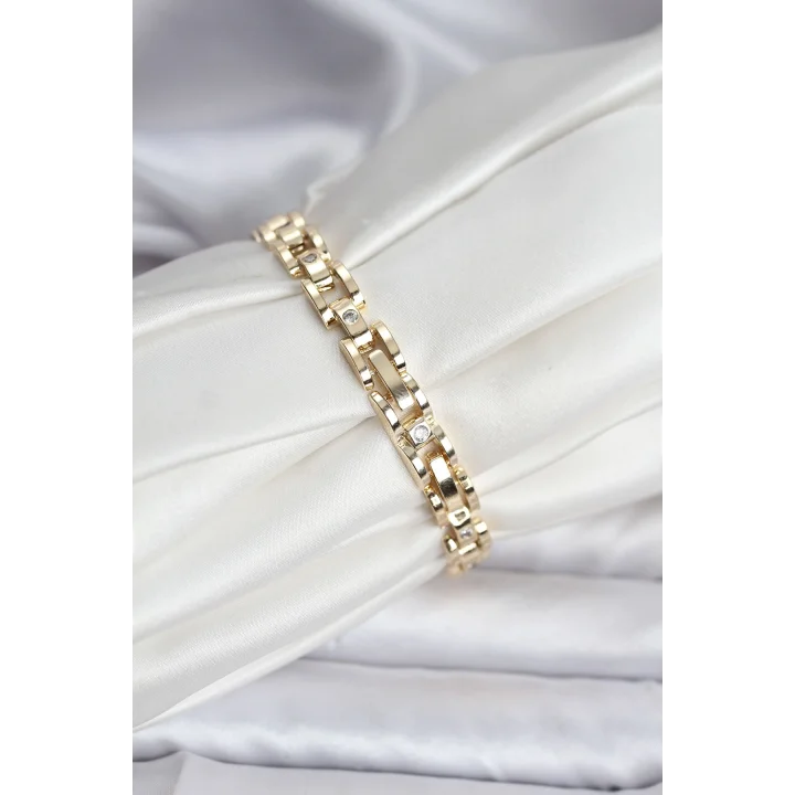 Mey İthalat® 14K Gold Renk Kaplama Zirkon Taşlı CM Kadın Bileklik