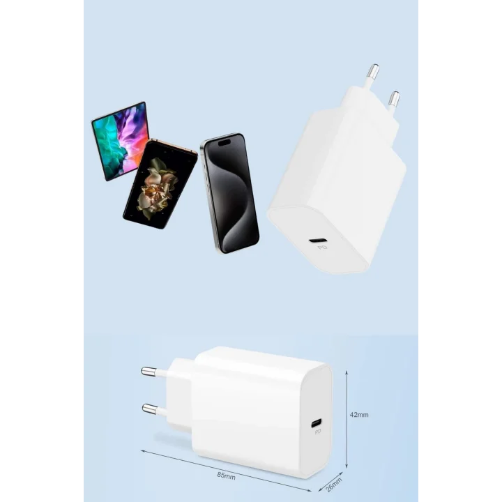 Mey İthalat® 15/Pro/Pro Max 20W İOS Uyumlu Hızlı Şarj Aleti Adaptörlü Beyaz