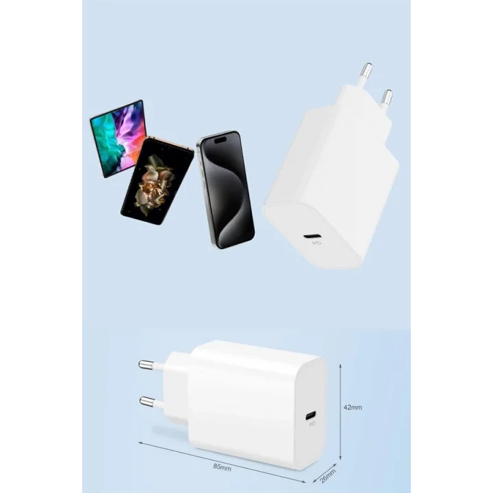 Mey İthalat® 15/Pro/Pro Max 25W İOS Uyumlu Hızlı Şarj Aleti Adaptörlü Beyaz