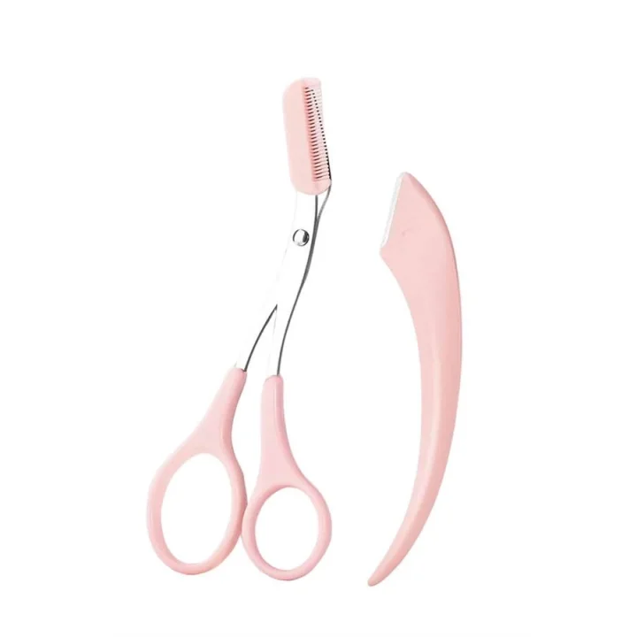 Mey İthalat® 2li Kaş Bakım Seti Taraklı Kaş Makası Ve Kaş Usturası Kaş Şekillendirici