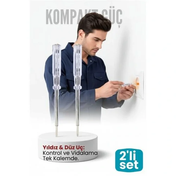 Mey İthalat® 2li Set Elektrik Kontrol Kalemi Tornavida Yıldız Düz Uçlu