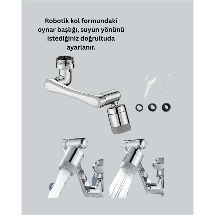 Mey İthalat® 2 Modlu 1080° Dönebilen Musluk Başlığı Esnek 3 Eklemli Hareketli Tasarım