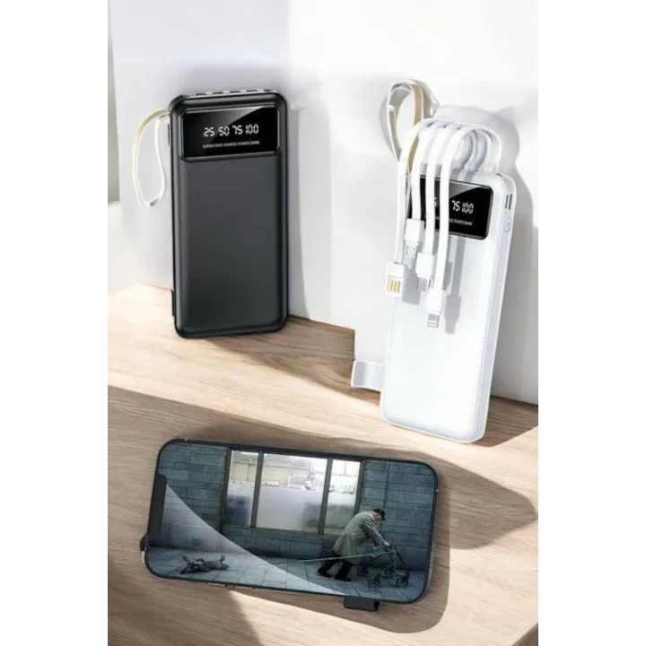 Mey İthalat® 20.000 Mah Led Işıklı LCD Ekran USB Girişli Type-C Lightning Powerbank