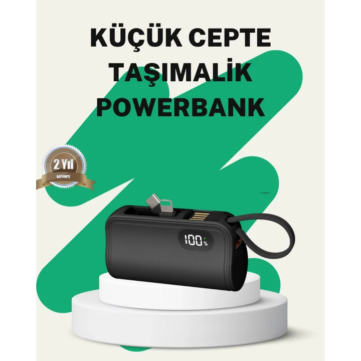 Mey İthalat® 2000mAh Mini Powerbank Dahili Konektörlü PD 20W