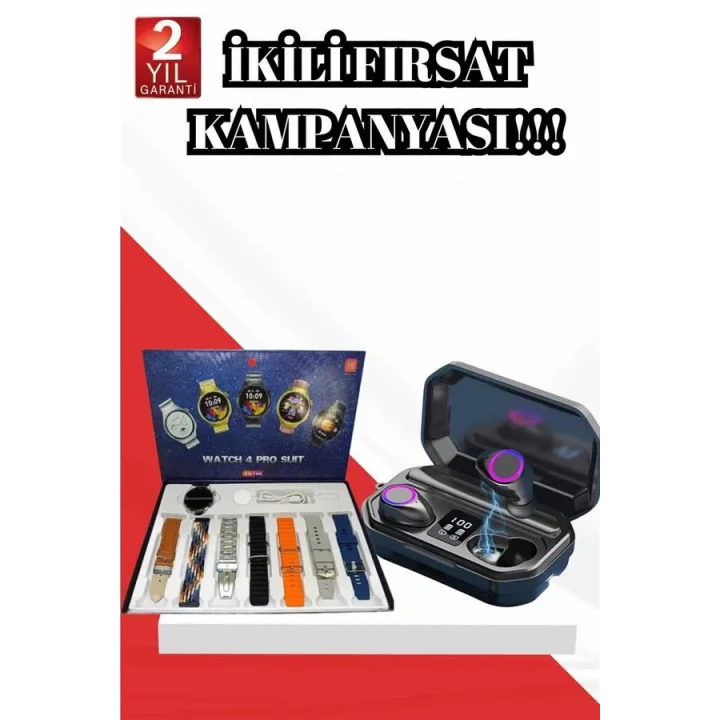 Mey İthalat® 2025 Model Çok Kordonlu Akıllı Saat ve Bluetooth Kulaklık El Fenerli