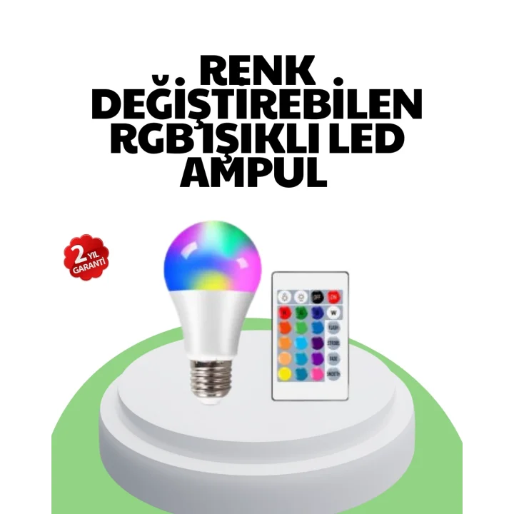 Mey İthalat® 2025 RGB LED Ampul Uzaktan Kumandalı Renkli Işık A Kalite