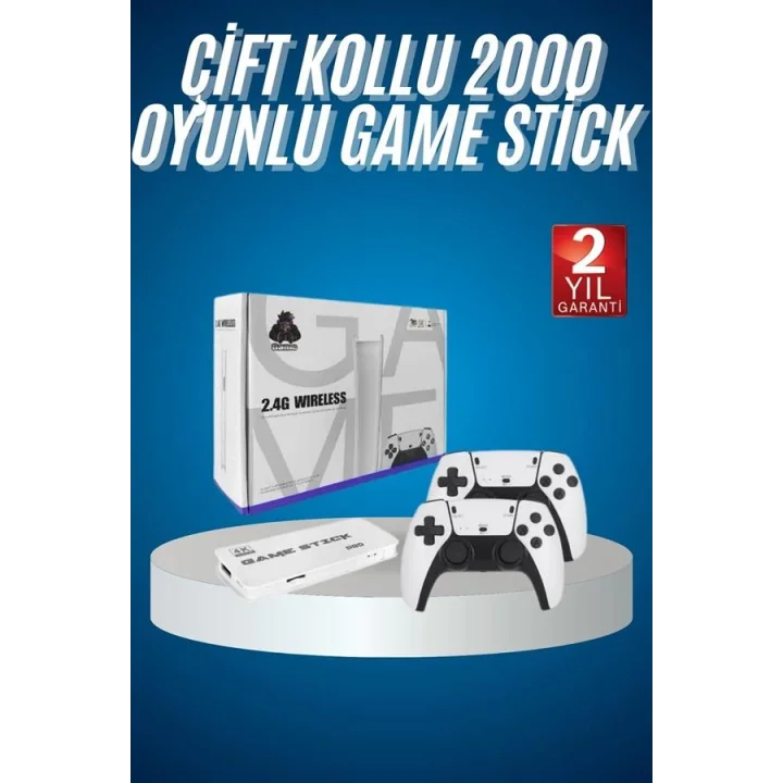 Mey İthalat® 2.4 GHZ Oyun Konsolu Çift Konsol 4K Ultra Hd Game Stick