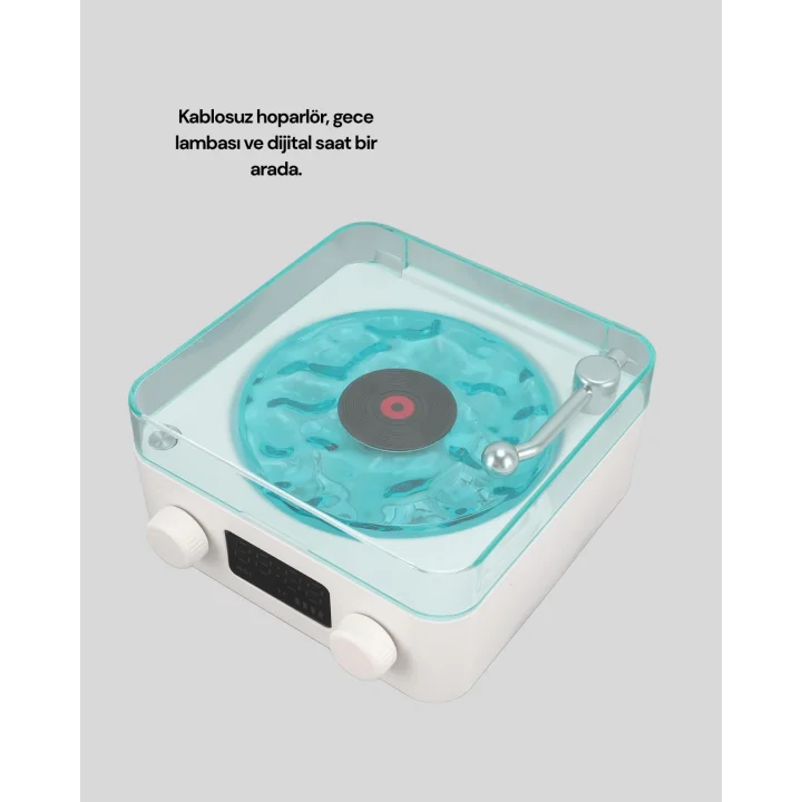 Mey İthalat® 3-1 Kablosuz Bluetooth Hoparlör – Gece Lambalı, Saatli, Retro Tasarım