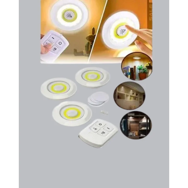 Mey İthalat® 3 Lü Pilli Kablosuz Led Spot Lamba Seti Kumandalı Kolay Montaj Aydınlatma