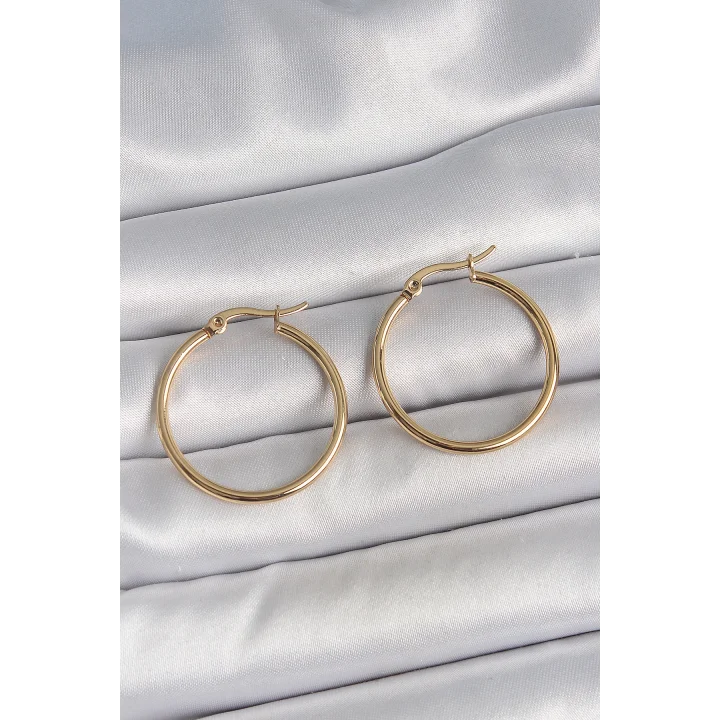 Mey İthalat® 316 Çelik Gold Renk 27 mm Halka Model Kadın Küpe