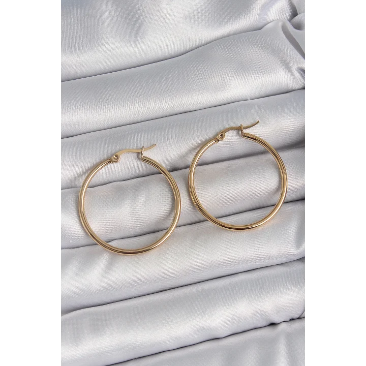 Mey İthalat® 316 Çelik Gold Renk 33 mm Kadın Halka Model Kadın Küpe
