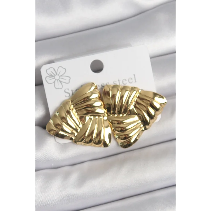 Mey İthalat® 316 Çelik Gold Renk İşlemeli Üçgen Model Kadın Küpe