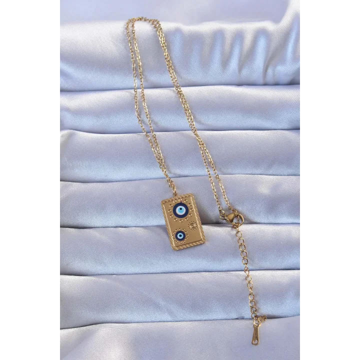 Mey İthalat® 316L Altın Renk İşlemeli Nazarlı Vintage Kolye