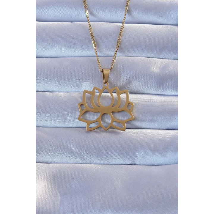 Mey İthalat® 316L Altın Renk Lotus Kolye