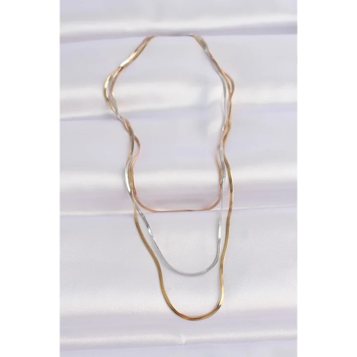 Mey İthalat® 316L Çelik 3 Renkli İtalyan Zincir Çoklu Kolye