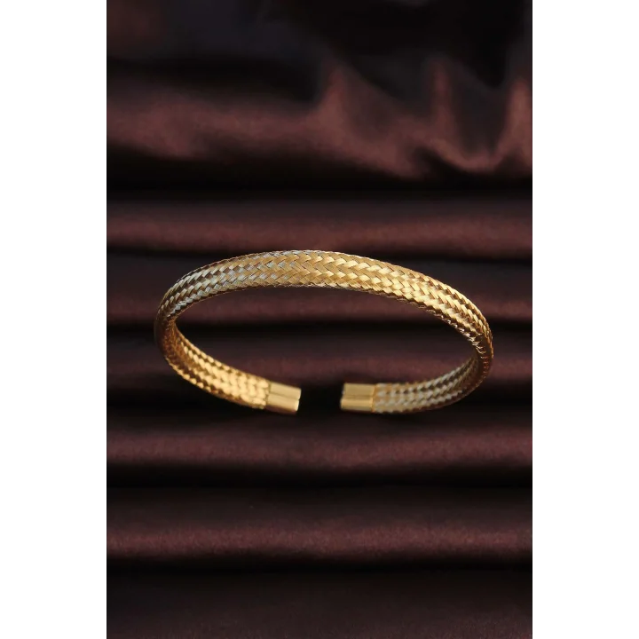 Mey İthalat® 316L Çelik Altın Renk Hasır Görünüm Erkek Bileklik