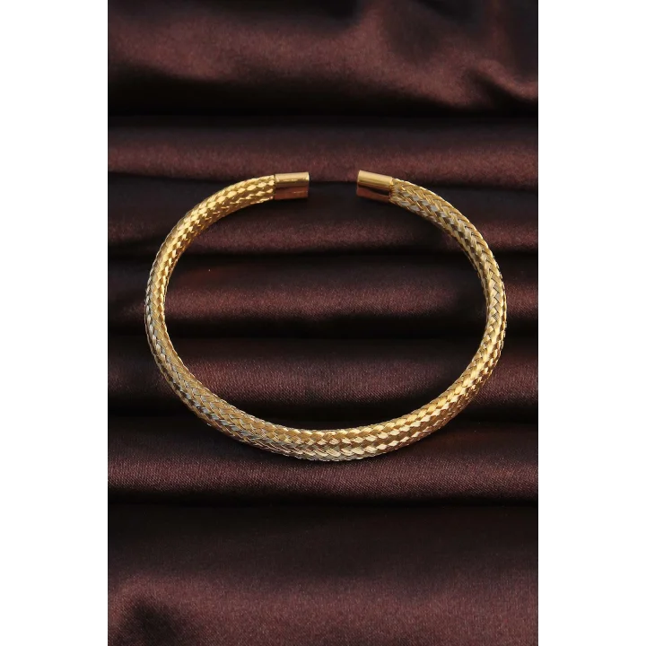 Mey İthalat® 316L Çelik Altın Renk Hasır Görünüm Erkek Bileklik