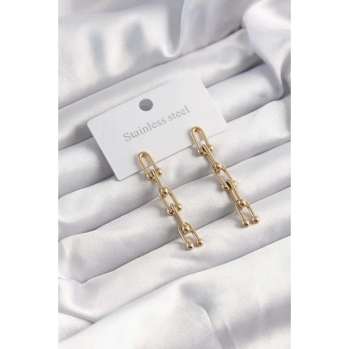 Mey İthalat® 316L Çelik Altın Renk Sallantılı Model Küpe