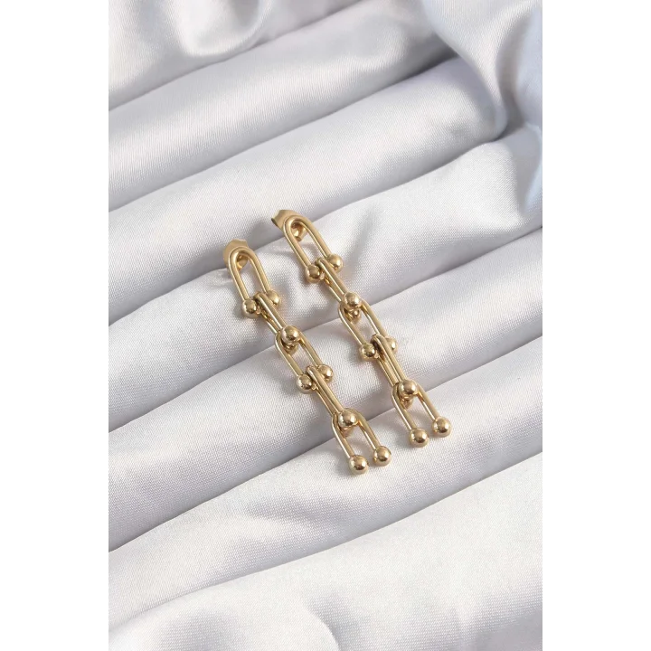 Mey İthalat® 316L Çelik Altın Renk Sallantılı Model Küpe