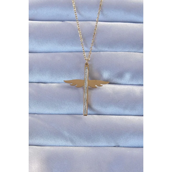 Mey İthalat® 316L Çelik Altın Renk Zirkon Taşlı Mikail Kolye