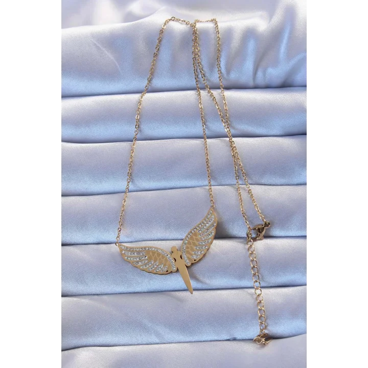 Mey İthalat® 316L Çelik Altın Renk Zirkon Taşlı Mikail Kolye