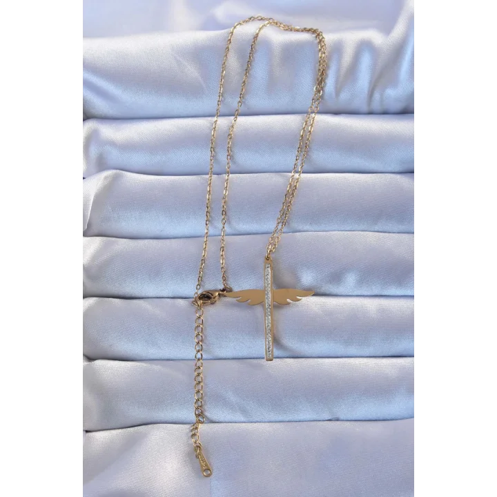 Mey İthalat® 316L Çelik Altın Renk Zirkon Taşlı Mikail Kolye