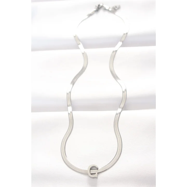 Mey İthalat® 316L Çelik C Harfli Silver Renk İtalyan Zincirli Kolye