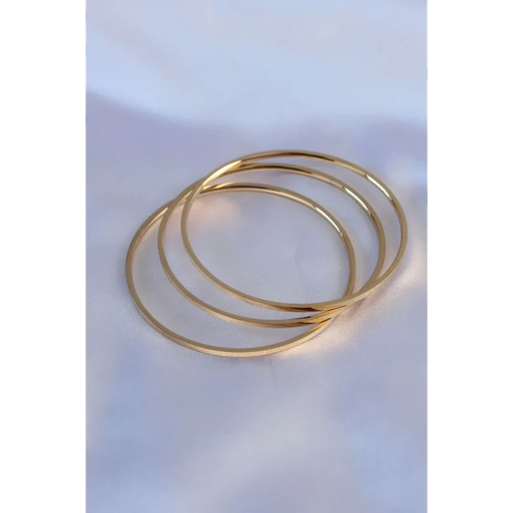 Mey İthalat® 316L Çelik Gold Renk 3lü Ajda Model Kadın 60 mm Bilezik