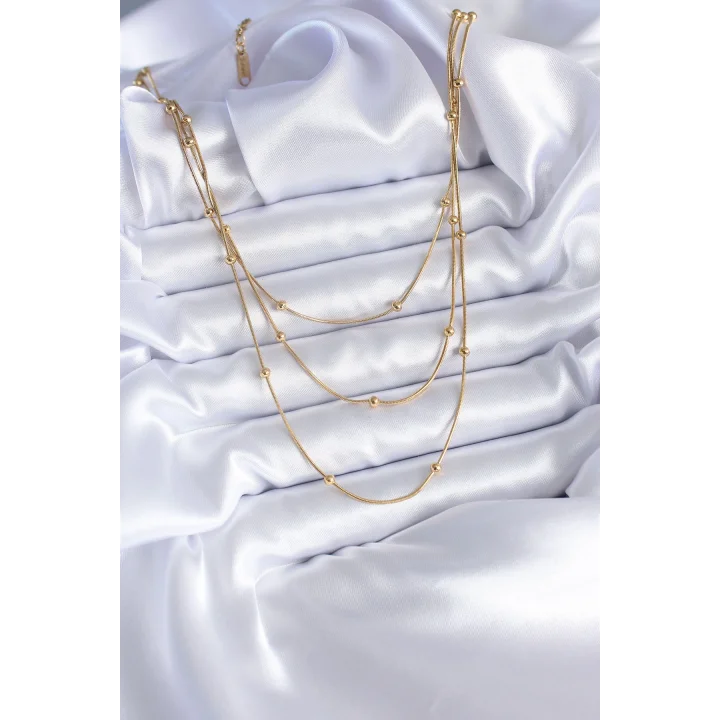Mey İthalat® 316L Çelik Gold Renk 3lü Minimal Toplu Kadın Kolye