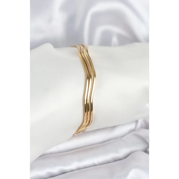 Mey İthalat® 316L Çelik Gold Renk 65 mm Ajda Zikzak Model 3lü Kadın Bileklik