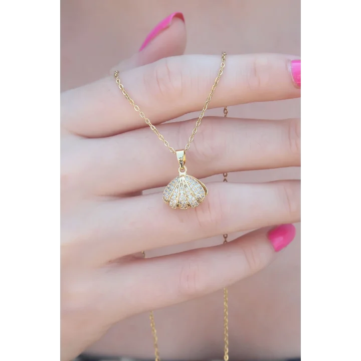 Mey İthalat® 316L Çelik Gold Renk Açılır Midye Model Kadın Kolye