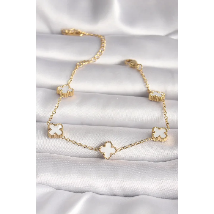 Mey İthalat® 316L Çelik Gold Renk Baby Boy Yonca Model Kadın Bileklik