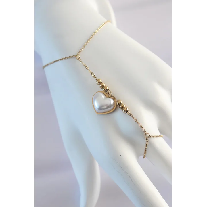 Mey İthalat® 316L Çelik Gold Renk Beyaz Bubble Kalp Tasarımlı Şahmeran