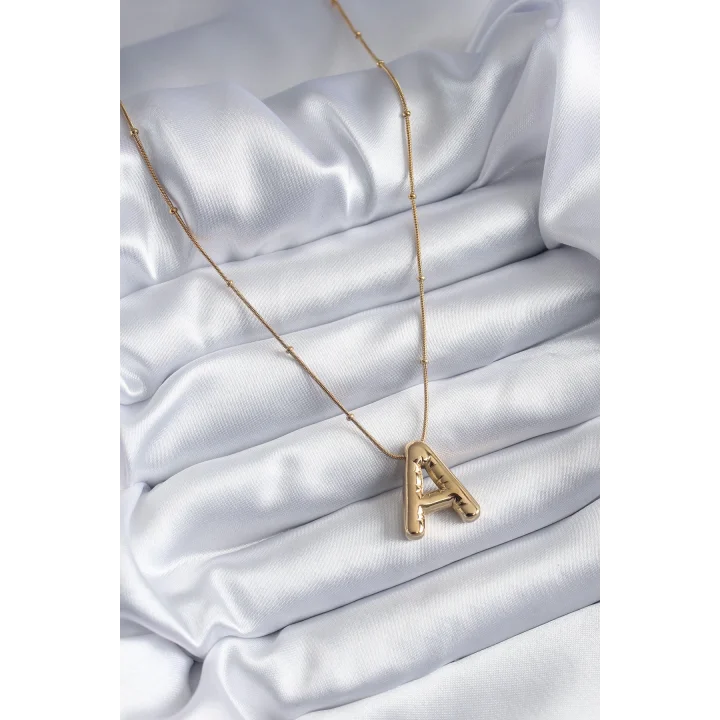 Mey İthalat® 316L Çelik Gold Renk Bubble A Harf Model Kadın Kolye