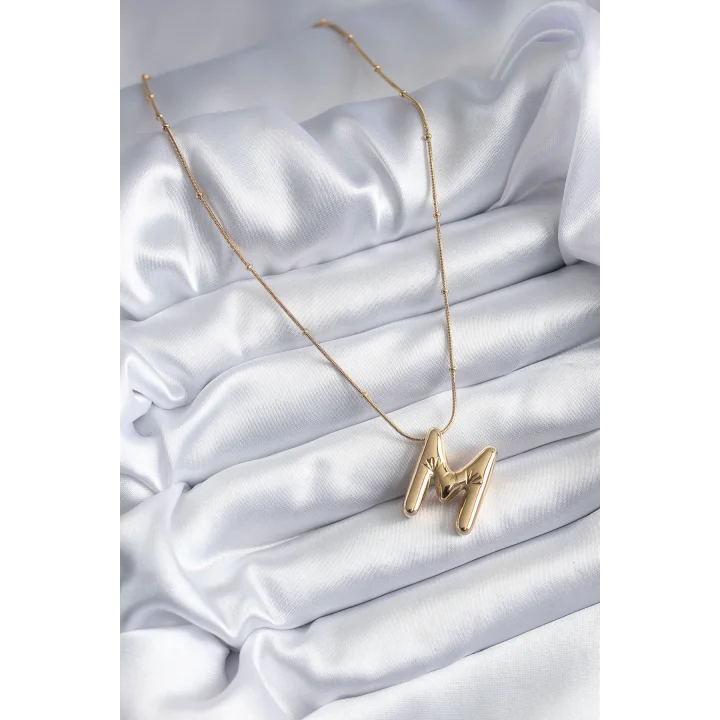 Mey İthalat® 316L Çelik Gold Renk Bubble M Harf Model Kadın Kolye