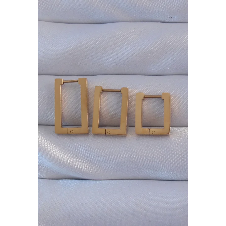 Mey İthalat® 316L Çelik Gold Renk Dikdörtgen Küpe Seti