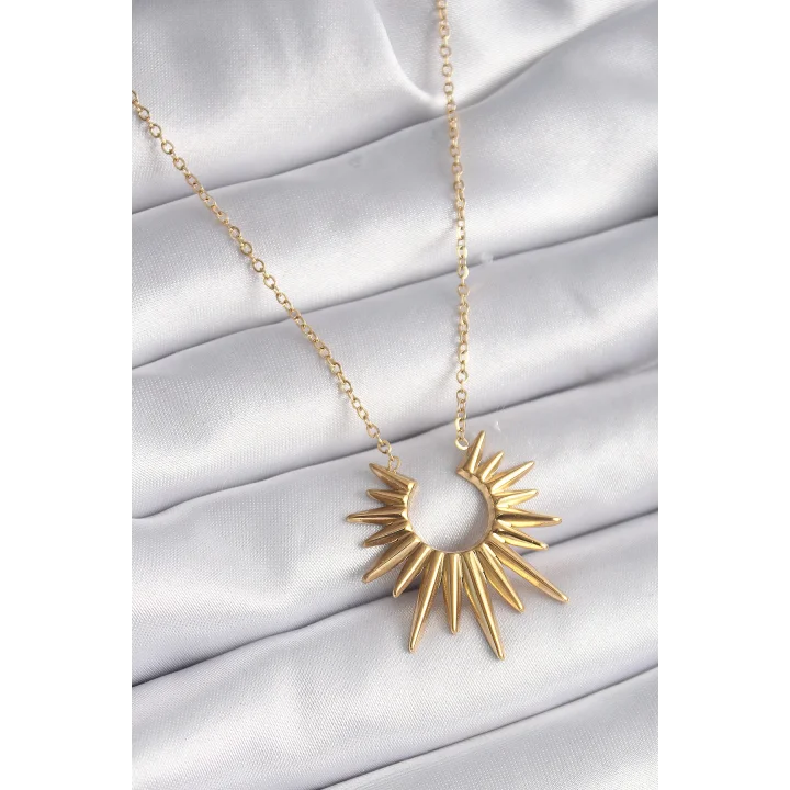 Mey İthalat® 316L Çelik Gold Renk Güneş Model Vintage Kadın Kolye
