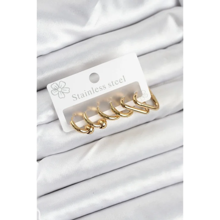 Mey İthalat® 316L Çelik Gold Renk Kadın Küpe Seti