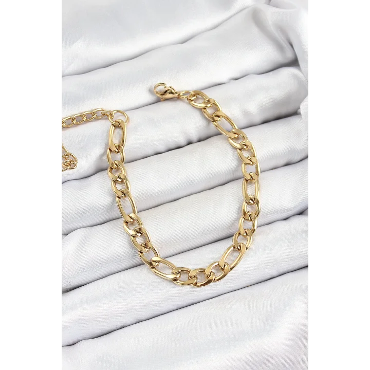 Mey İthalat® 316L Çelik Gold Renk Kalın Zincir Erkek Bileklik