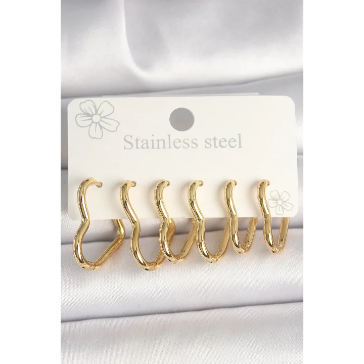 Mey İthalat® 316L Çelik Gold Renk Kalp Model Kadın Küpe Seti
