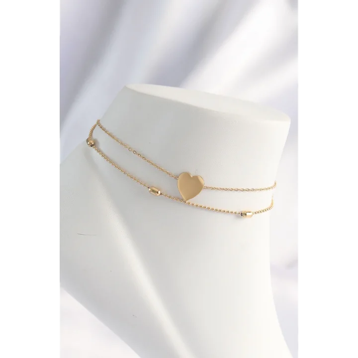 Mey İthalat® 316L Çelik Gold Renk Kalp Tasarımlı 2li Halhal